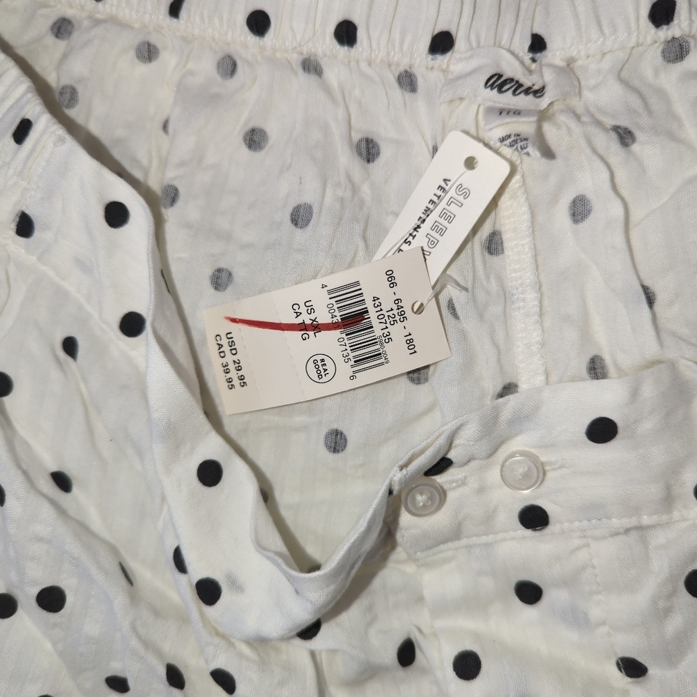 aerie White Shorts with Black Polka Dots and Ruffle Lace Trim Coquette Boxer NWT - Picture 3 of 4
